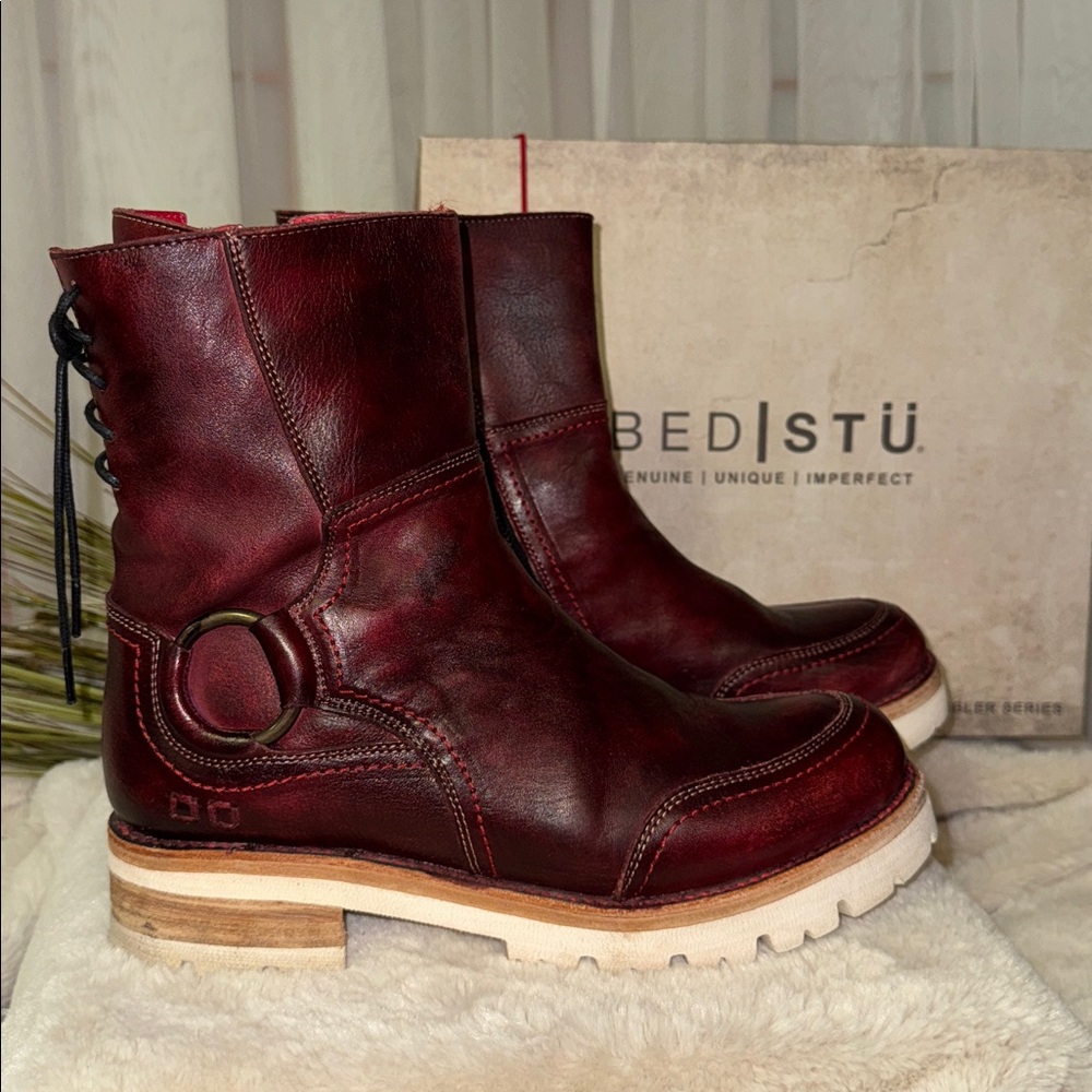 Bed Stu Donna Merlot Driftwood Leather Boots